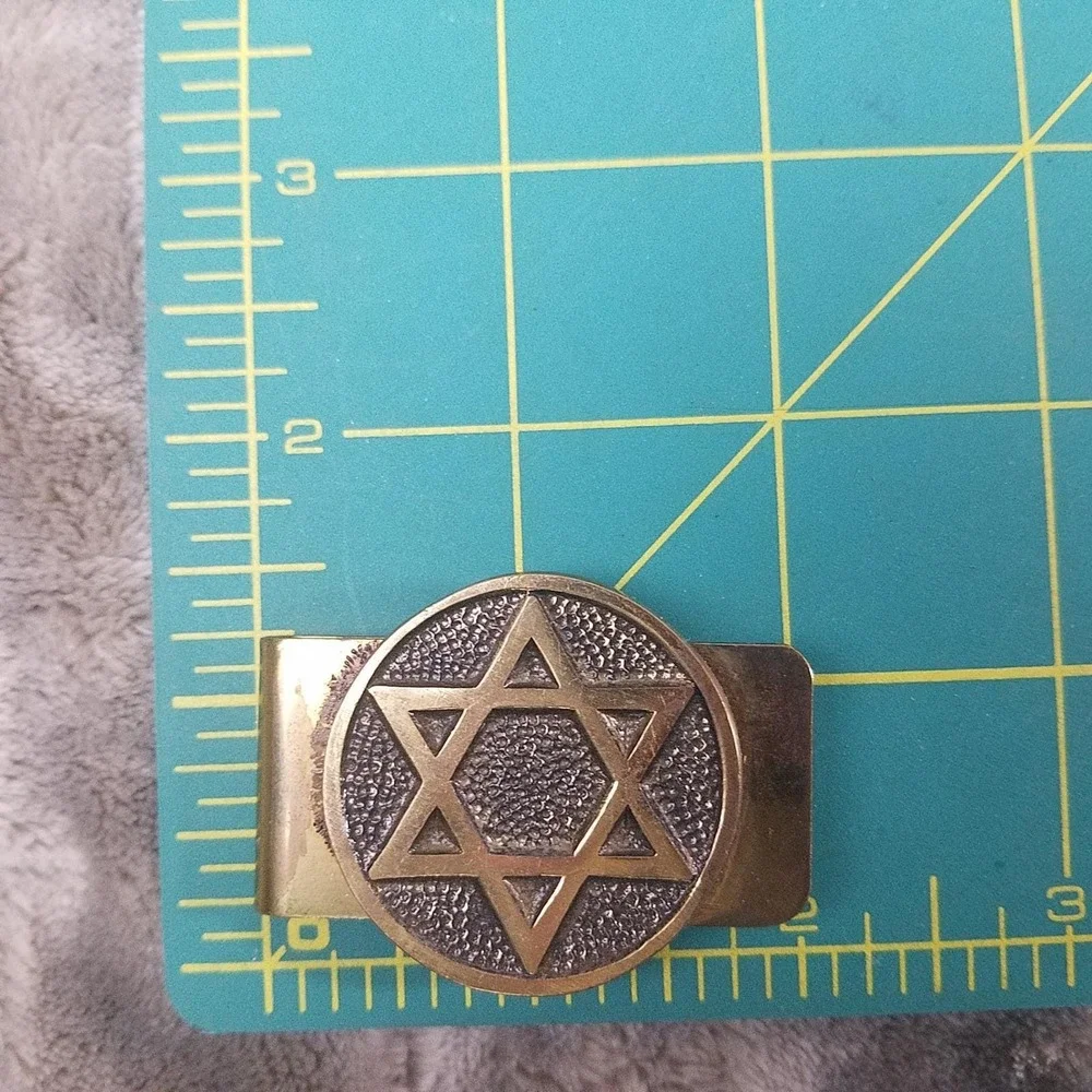 Vintage Brass Star of David Money‎ Clip Judaica Magen David Gold Tone Accessory